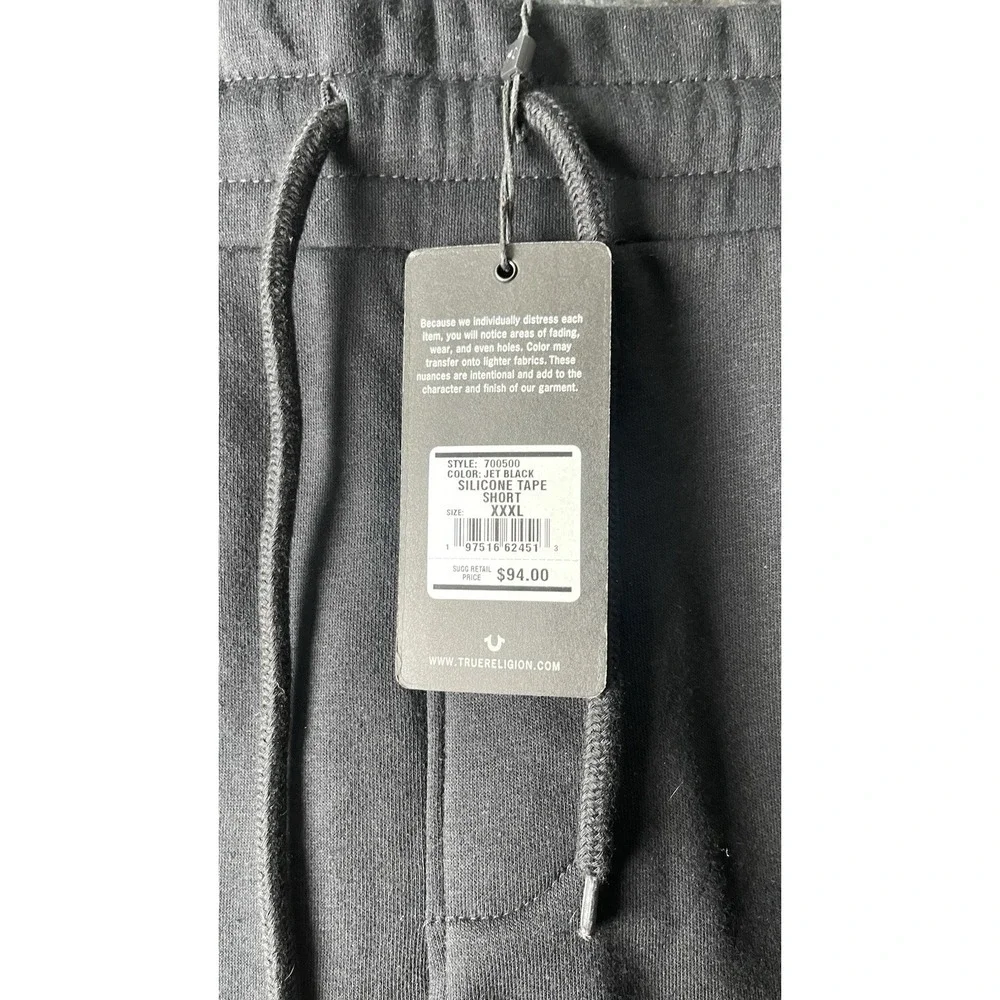 True Religion Silicone Tape Men's 3XL Black Fleece Sweat Shorts NWT. 10 Inseam